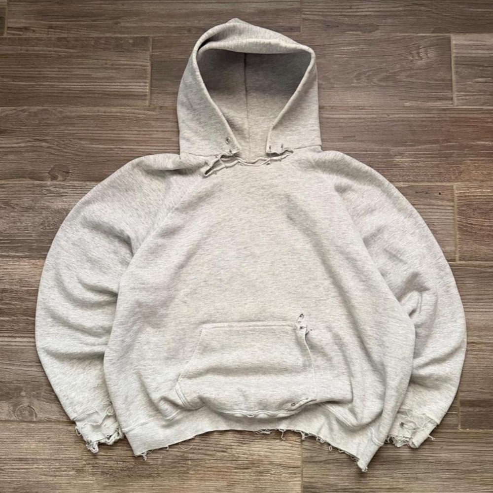 Vintage distressed gusset boxy pin closure hoodie